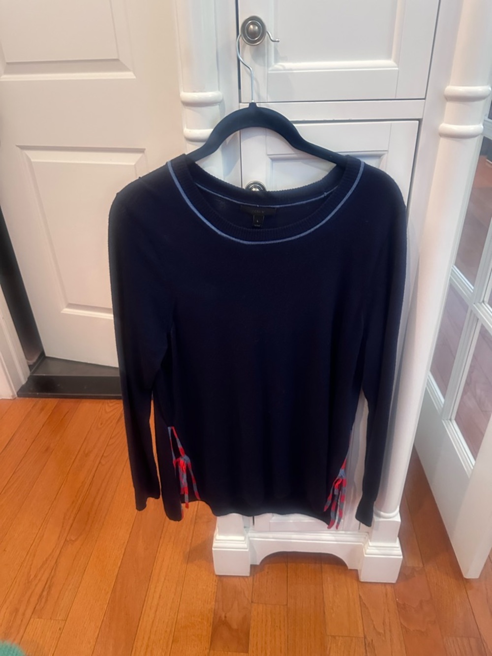 J. Crew Navy Sweater with Light Blue and Red Ties